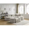 Image de Canapé d'angle fixe ROUSSEAU tissu texturé avec pouf beige angle droit BOBOCHIC 5 places