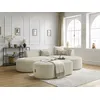 Image de Canapé d'angle fixe ROUSSEAU velours côtelé avec pouf beige angle droit BOBOCHIC 5 places
