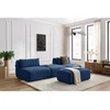 Image de Canapé droit fixe 3 places JEANNE avec pouf tissu texturé bleu foncé BOBOCHIC 4 places
