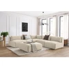 Image de Canapé d'angle fixe modulable JEANNE tissu velours avec 4 chauffeuses, 1 angle et 1 pouf beige réversible BOBOCHIC 6 places