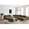 Image de Canapé d'angle fixe modulable JEANNE tissu velours avec 4 chauffeuses, 1 angle et 1 pouf vert réversible BOBOCHIC 6 places
