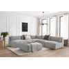 Image de Canapé d'angle fixe modulable JEANNE tissu velours avec 4 chauffeuses, 1 angle et 1 pouf gris clair réversible BOBOCHIC 6 places