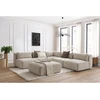 Image de Canapé d'angle fixe modulable JEANNE tissu texturé avec 4 chauffeuses, 1 angle et 1 pouf beige BOBOCHIC 6 places