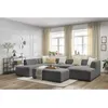 Image de Canapé panoramique fixe MEGEVE avec pouf tissu chiné gris foncé angle droit BOBOCHIC 6 places
