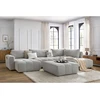 Image de Canapé panoramique convertible coffre ARSENE avec pouf gris clair angle gauche BOBOCHIC 6 places