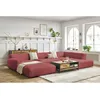 Image de Canapé panoramique fixe compact LAVENA tissu velours orange angle droit BOBOCHIC 6 places