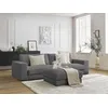 Image de Canapé droit fixe 3 places LEONARD velours côtelé avec pouf gris foncé BOBOCHIC