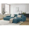 Image de Canapé d'angle fixe LEONARD velours côtelé avec pouf bleu clair angle gauche BOBOCHIC 5 places