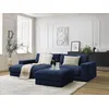Image de Canapé d'angle fixe LEONARD tissu texturé avec pouf bleu foncé angle gauche BOBOCHIC 5 places