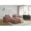 Image de Canapé droit fixe 3 places ultra moelleux BOHEME velours côtelé avec pouf rose BOBOCHIC
