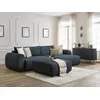 Image de Canapé d'angle convertible coffre LUCIEN tissu lisse avec pouf bleu foncé angle droit BOBOCHIC 5 places