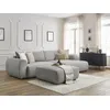 Image de Canapé d'angle convertible coffre LUCIEN tissu lisse avec pouf gris clair angle droit BOBOCHIC 5 places