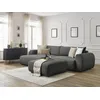 Image de Canapé d'angle convertible coffre LUCIEN tissu lisse avec pouf gris foncé angle gauche BOBOCHIC 5 places