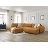 Image de Canapé panoramique convertible coffre LUCIEN tissu lisse avec pouf jaune angle droit BOBOCHIC 6 places