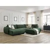 Image de Canapé panoramique convertible coffre LUCIEN tissu lisse avec pouf vert angle gauche BOBOCHIC 6 places