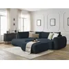 Image de Canapé d'angle L convertible coffre LUCIEN gros côtelé doux avec pouf bleu foncé angle gauche BOBOCHIC 4 places