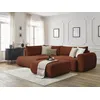 Image de Canapé d'angle L convertible coffre LUCIEN gros côtelé doux avec pouf orange angle gauche BOBOCHIC 4 places