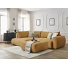 Image de Canapé d'angle L convertible coffre LUCIEN gros côtelé doux avec pouf jaune angle gauche BOBOCHIC 4 places
