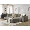Image de Canapé d'angle L convertible coffre LUCIEN tissu lisse avec pouf taupe angle gauche BOBOCHIC 4 places