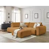 Image de Canapé d'angle L convertible coffre LUCIEN tissu lisse avec pouf jaune angle gauche BOBOCHIC 4 places