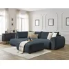 Image de Canapé d'angle L convertible coffre LUCIEN tissu lisse avec pouf bleu foncé angle gauche BOBOCHIC 4 places