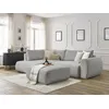 Image de Canapé d'angle L convertible coffre LUCIEN tissu lisse avec pouf gris clair angle gauche BOBOCHIC 4 places