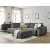 Image de Canapé d'angle L convertible coffre LUCIEN tissu lisse avec pouf gris foncé angle gauche BOBOCHIC 4 places