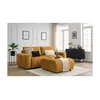 Image de Canapé droit convertible coffre ARSENE tissu velours avec pouf jaune BOBOCHIC 4 places