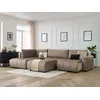 Image de Canapé panoramique convertible coffre ARSENE tissu velours avec pouf taupe angle droit BOBOCHIC 6 places