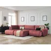 Image de Canapé panoramique convertible coffre ARSENE tissu velours avec pouf orange angle droit BOBOCHIC 6 places