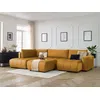 Image de Canapé panoramique convertible coffre ARSENE tissu velours avec pouf jaune angle droit BOBOCHIC 6 places