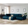 Image de Canapé panoramique convertible coffre ARSENE tissu velours avec pouf bleu angle droit BOBOCHIC 6 places