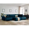 Image de Canapé panoramique convertible coffre ARSENE tissu velours avec pouf bleu angle gauche BOBOCHIC 6 places