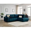 Image de Canapé d'angle L convertible coffre ARSENE tissu velours bleu foncé angle droit BOBOCHIC 3 places