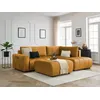 Image de Canapé d'angle L convertible coffre ARSENE tissu velours avec pouf jaune angle droit BOBOCHIC 4 places
