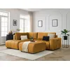 Image de Canapé d'angle L convertible coffre ARSENE tissu velours avec pouf jaune angle gauche BOBOCHIC 4 places