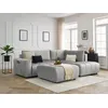 Image de Canapé d'angle L convertible coffre ARSENE tissu velours avec pouf gris clair angle droit BOBOCHIC 4 places