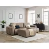 Image de Canapé d'angle réversible convertible coffre ARSENE tissu velours avec pouf taupe BOBOCHIC 4 places