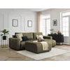 Image de Canapé d'angle réversible convertible coffre ARSENE tissu velours avec pouf vert BOBOCHIC 4 places