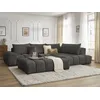 Image de Canapé d'angle fixe EVEREST tissu texturé avec pouf gris foncé angle droit BOBOCHIC 5 places