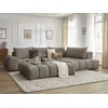 Image de Canapé d'angle fixe EVEREST tissu texturé avec pouf taupe angle droit BOBOCHIC 5 places