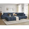 Image de Canapé d'angle fixe EVEREST tissu chiné avec pouf bleu foncé angle droit BOBOCHIC 5 places