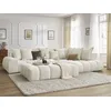 Image de Canapé d'angle fixe EVEREST tissu chiné avec pouf blanc angle droit BOBOCHIC 5 places