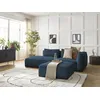 Image de Canapé droit fixe 3 places LEOPOLD velours côtelé avec pouf bleu foncé accoudoir droit BOBOCHIC