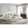 Image de Canapé d'angle convertible coffre ATILLA tissu chiné avec pouf blanc angle droit BOBOCHIC 5 places