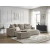 Image de Canapé d'angle convertible coffre ATILLA tissu chiné avec pouf taupe angle droit BOBOCHIC 5 places