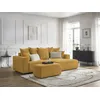Image de Canapé d'angle convertible coffre ATILLA tissu chiné avec pouf jaune angle droit BOBOCHIC 5 places