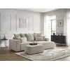 Image de Canapé d'angle convertible coffre ATILLA tissu texturé avec pouf beige angle droit BOBOCHIC 5 places