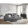 Image de Canapé d'angle convertible coffre ATILLA tissu texturé avec pouf gris foncé angle droit BOBOCHIC 5 places