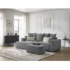 Image de Canapé d'angle convertible coffre ATILLA tissu texturé avec pouf gris foncé angle gauche BOBOCHIC 5 places